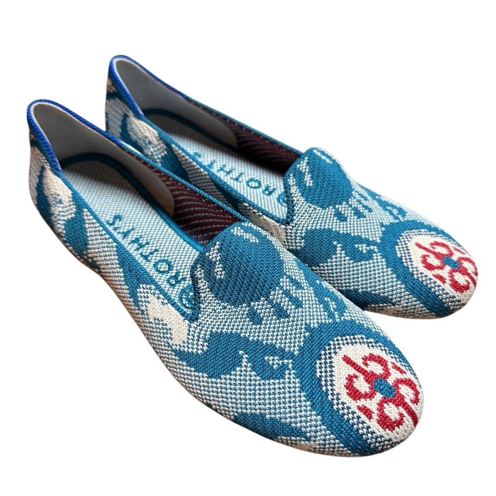 Rothy's The Loafer Women's Size 6 Moroccan Round Toe Flats Teal Blue Red